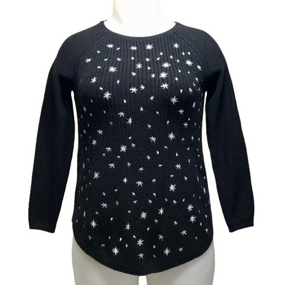 Style & Co Black White Embroidery Star Petite Whimsy Pullover Sweater (M) NWT - Picture 8 of 8